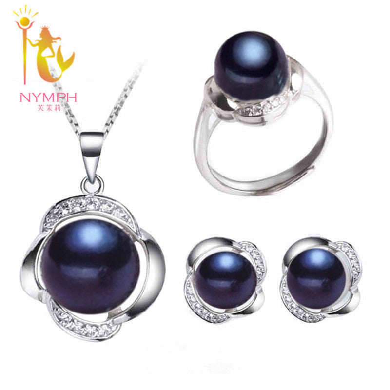 [NYMPH] Wedding Pearl Jewelry Set Fine Jewelry Real Pearl Necklace Pendant Earrings Trendy For WomenT20