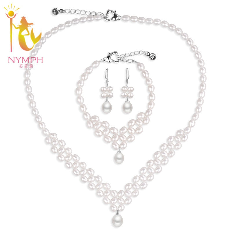 [NYMPH] Wedding Pearl Jewelry Set Pearl Jewelry Natural Pearl Necklace Bracelet Fine Jewerly For Women 090XLEDDZ