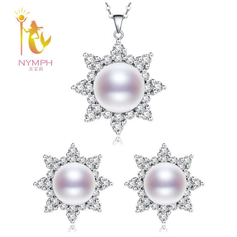 [NYMPH] Wedding Pearl Jewelry Set Real Natural Fresh Water Pearl Necklace Earrings Fine For Party Anniversary Sunlight[T2311]