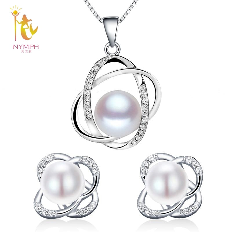 Wedding Pearl Jewelry Sets Natural Pearl Necklace Pendant Earrings Fine Trendy Party Gift Girl Women RoseT202