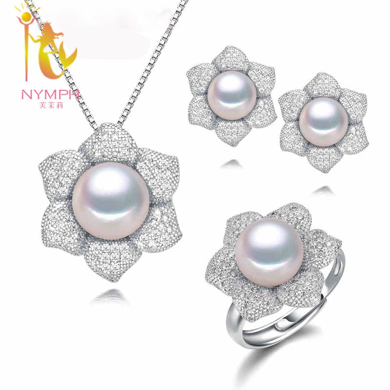 [ NYMPH]Wedding Pearl Jewlery Set Natural Pearl Necklace Pendant Earrings Rings Party For Girl Women set01