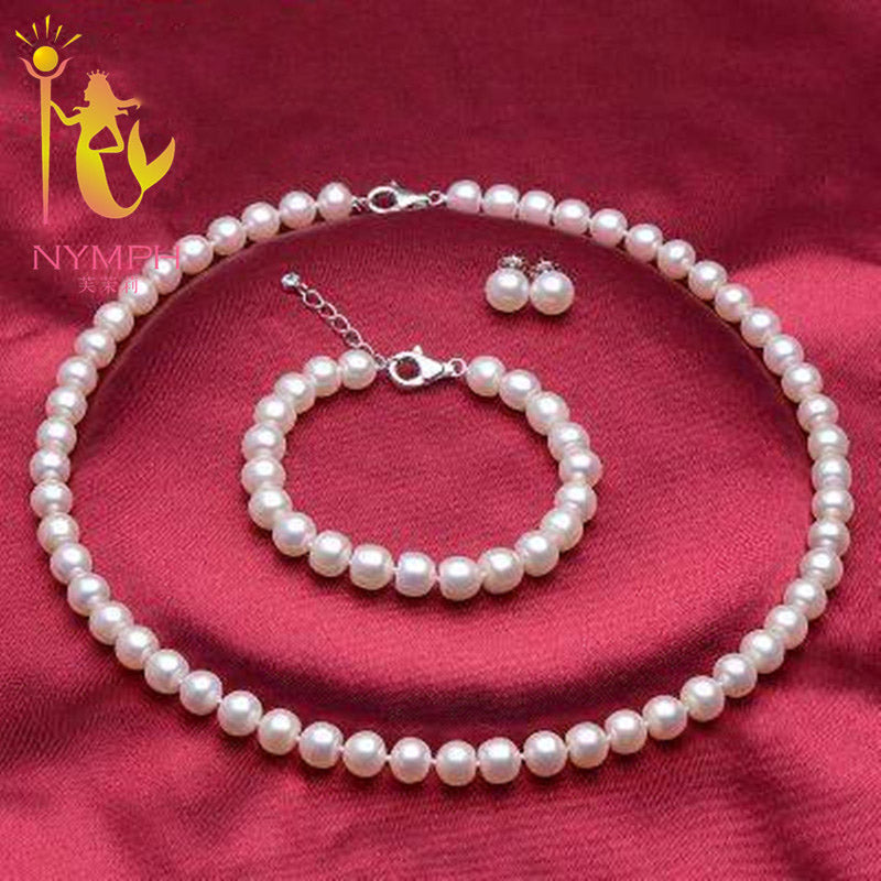 fine pearl jewelry sets 8-9mm pearl necklace bracelet earring jewelry set bridal party gift for women TZ007