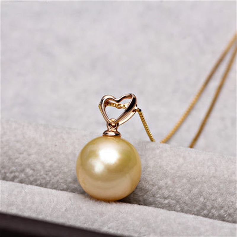 genuine high quality 10-11 mm round golden south sea pearl necklace&pendant with real 18 k gold,2020   DZ533