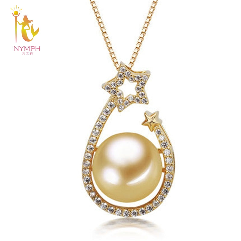 genuine high quality 10.5-11mm round golden south sea pearl necklace&pendant with real 925 Siver,2020  DZ634