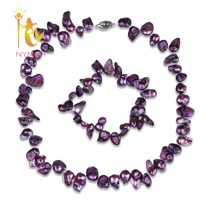 [ ] purple natural Baroque pearl jewelry sets 9-13mm pearl trendy choker necklace & bracelet for women [T215]