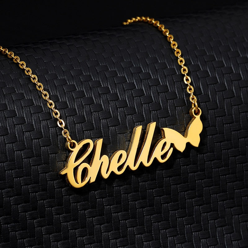 Nameplate Butterfly Choker Gold Pendent Custom Name Statement Necklace Women Ketting Collier Femme 2023  Personalized Jewelry