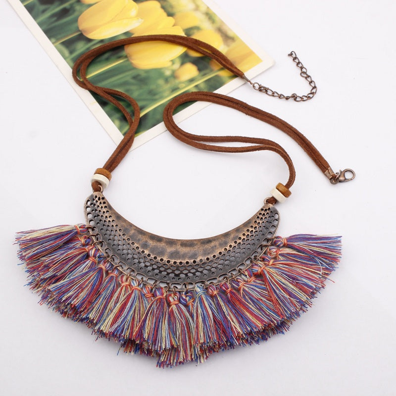 Naomy&ZP Tassel Necklace For Women Big Ethnic Necklace Bohemia Long Choker Statement Necklace Boho Vintage Punk Fashion Jewelry