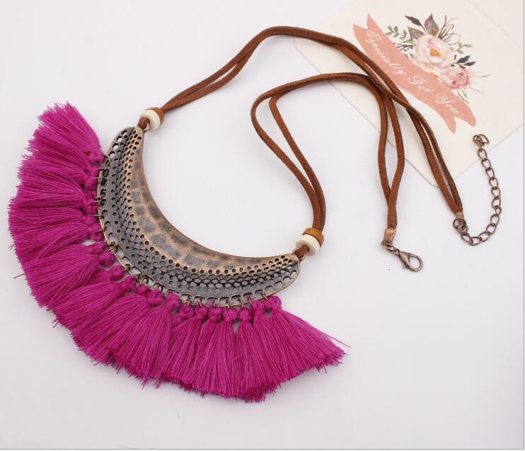 Naomy&ZP Tassel Necklace For Women Big Ethnic Necklace Bohemia Long Choker Statement Necklace Boho Vintage Punk Fashion Jewelry