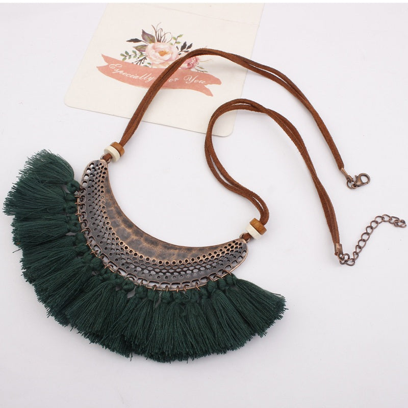 Naomy&ZP Tassel Necklace For Women Big Ethnic Necklace Bohemia Long Choker Statement Necklace Boho Vintage Punk Fashion Jewelry