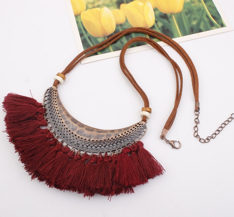 Naomy&ZP Tassel Necklace For Women Big Ethnic Necklace Bohemia Long Choker Statement Necklace Boho Vintage Punk Fashion Jewelry