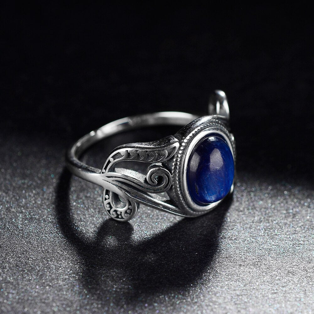 Nasiya Vintage Finger Rings For Women 925 Silver Jewelry 8x10MM Oval Dark Blue Kyanite Rings  Party Gift