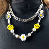 National Tide Daisy Pearl Titanium Steel Beaded Necklace Sun Flower Anti-War Smiley Face Hip Hop Stitching Necklace