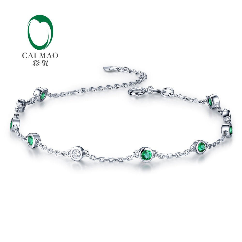 Natural 0.53ct Emerald & 0.1ct Diamonds 18k White Gold Engagement Bracelet