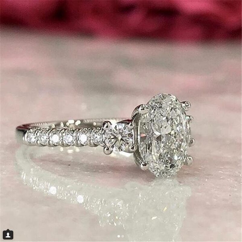 Natural 2 Carats Moissanite Anillos De Bizuteria Real 14K White Gold Ring for Women Oval Engagement Invisible Setting Rings Box