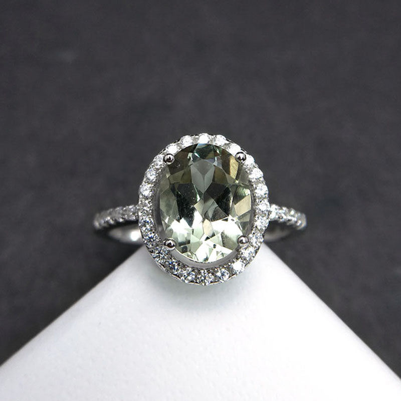 Natural 2ct brazil Green amethyst quartz oval 7*9mm gemstone Ring solid 925 sterling silver jewelry for women dailry wear gift
