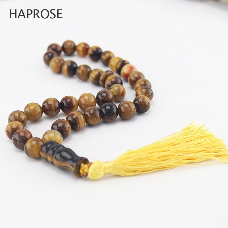 Natural 33 beads africa tiger eye Stone round Shape 12mm Tasbih Allah rosary prayer beads Islamic muslim Tesbih Free shipping