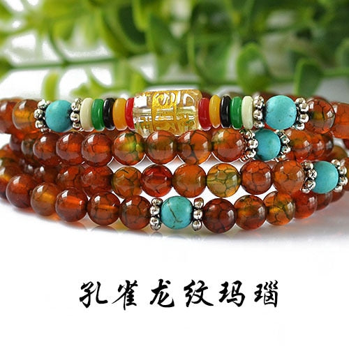 Natural 6mm Agate beaded Bracelet Tibetan Buddhist 108 Prayer Beads Necklace Gourd Mala Prayer Bracelet for Meditation