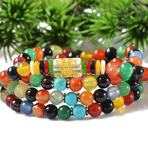 Natural 6mm Agate beaded Bracelet Tibetan Buddhist 108 Prayer Beads Necklace Gourd Mala Prayer Bracelet for Meditation