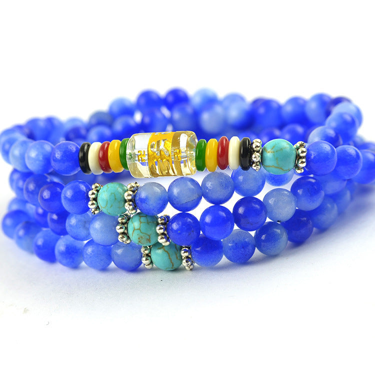 Natural 6mm Blue Sapphire beaded Bracelet Tibetan Buddhist 108 Prayer Beads Necklace Gourd Mala Prayer Bracelet for Meditation