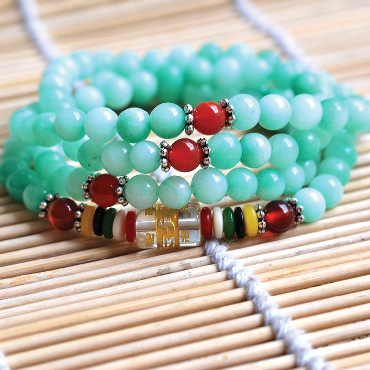 Natural 6mm Green Gemstone beads Bracelet Tibetan Buddhist 108 Prayer Bead Bracelet Gourd Mala Prayer Bracelet for Meditation