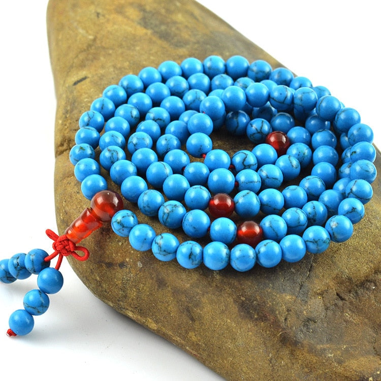 Natural 6mm Green Turquoise beads Bracelet Tibetan Buddhist 108 Prayer Bead Bracelet Gourd Mala Prayer Bracelet for Meditation