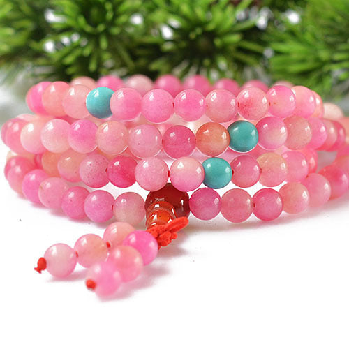 Natural 6mm Pink Peach Jade beaded Bracelet Tibetan Buddhist 108 Prayer Beads Necklace Gourd Mala Prayer Bracelet for Meditation