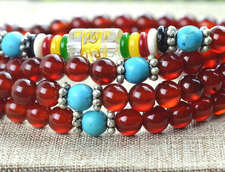 Natural 6mm Red Agate beaded Bracelet Tibetan Buddhist 108 Prayer Beads Necklace Gourd Mala Prayer Bracelet for Meditation