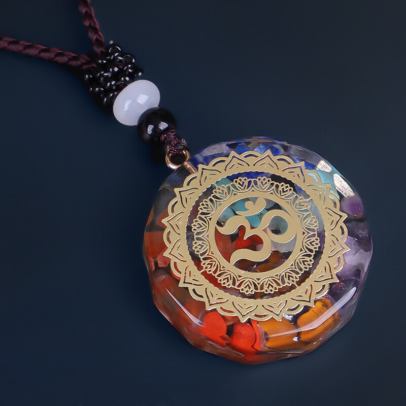 Natural 7 Chakra Crystal Pendant Sacred Geometry Energy Healing Pendulum Orgon Reiki Amulet Necklace
