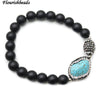 Natural 8mm Matte Black Onyx Agate Stone Round Beads Blue Howlite Nugget Charm Stretch Bracelet Fashion Party Jewelry