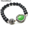 Natural 8mm Matte Black Onyx Agate Stone Round Beads Green Jade Drop Charm Stretch Bracelet Fashion Party Jewelry