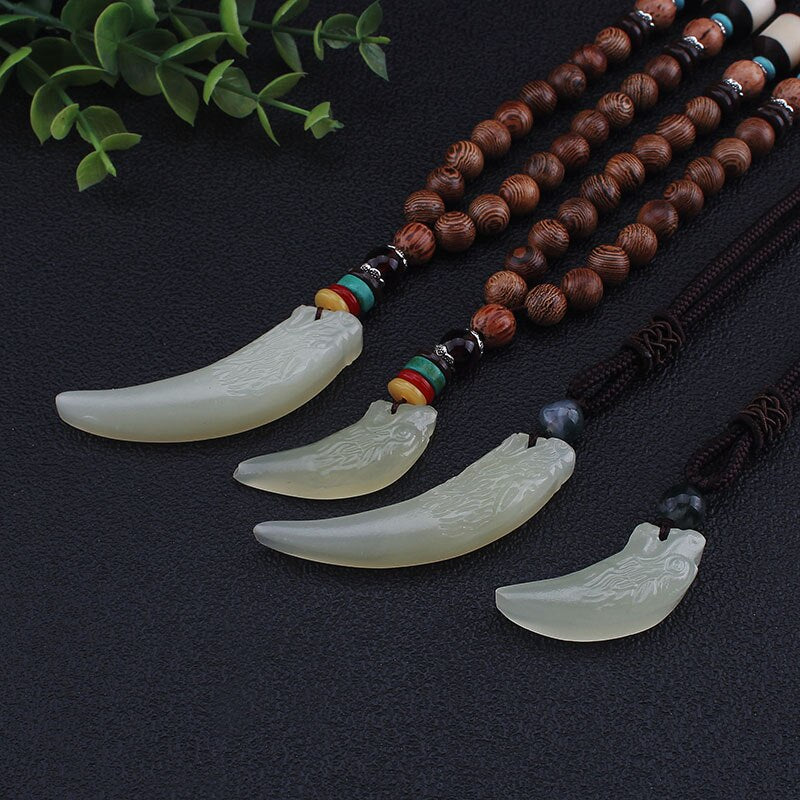 Natural Afghan Stone Pendant Necklace Wolf Tooth Amulets And Talismans Couple Necklace For Women And Men Lucky Jewelry