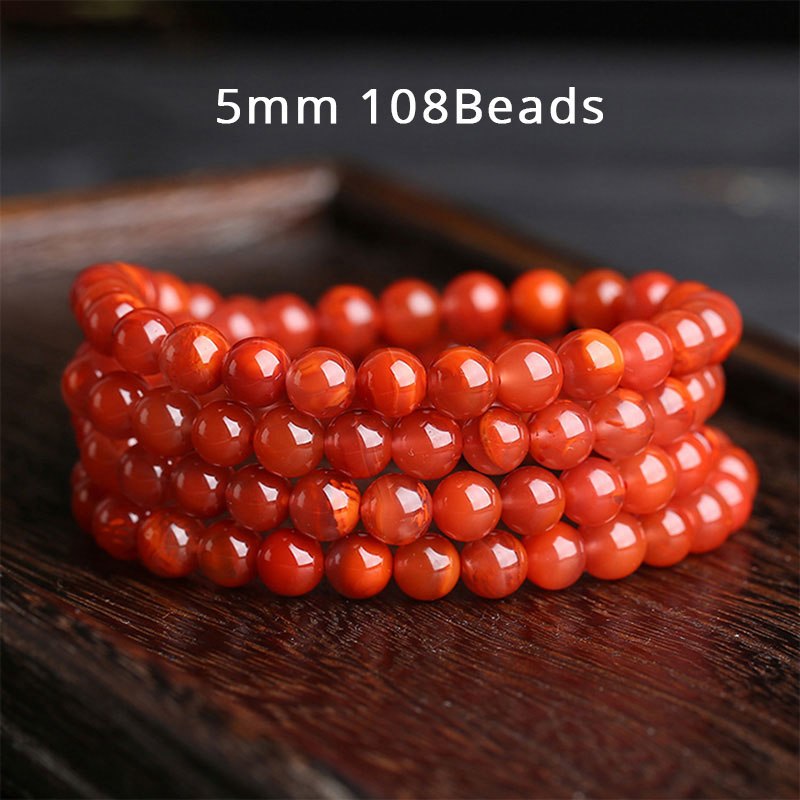 Natural Agate Beaded Bracelet 108 Beads Multi Layers Flame Red Gemstone Reiki Meditation Stretch Bracelet Rosary Prayer Jewelry