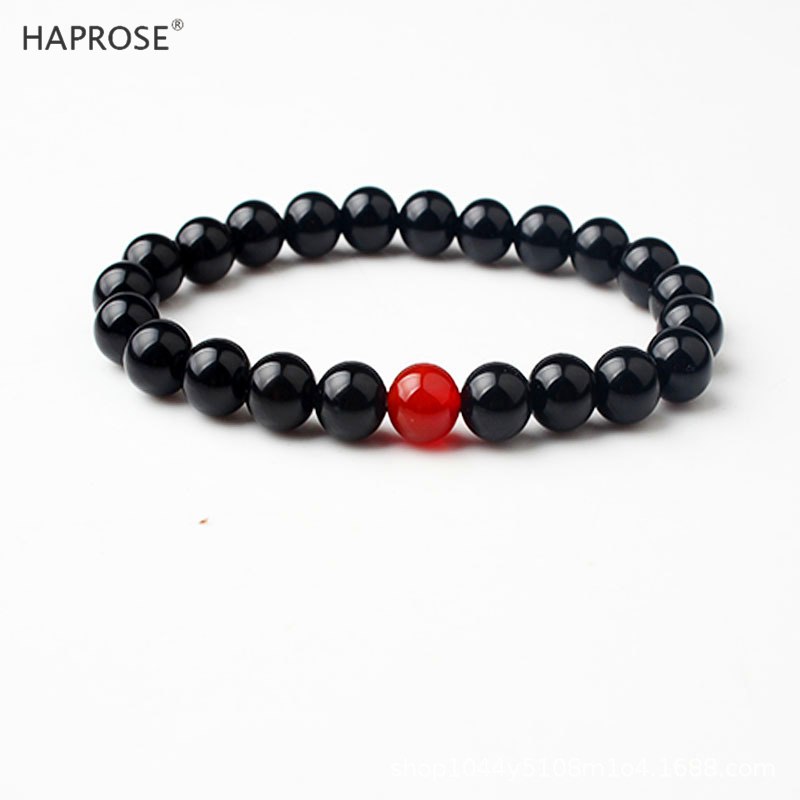 Natural Agate Bracelet 8mm Beads Black Yoga Energy Stone Bracelet Red Halo Original Stone Activity Creative Bracelet Gift