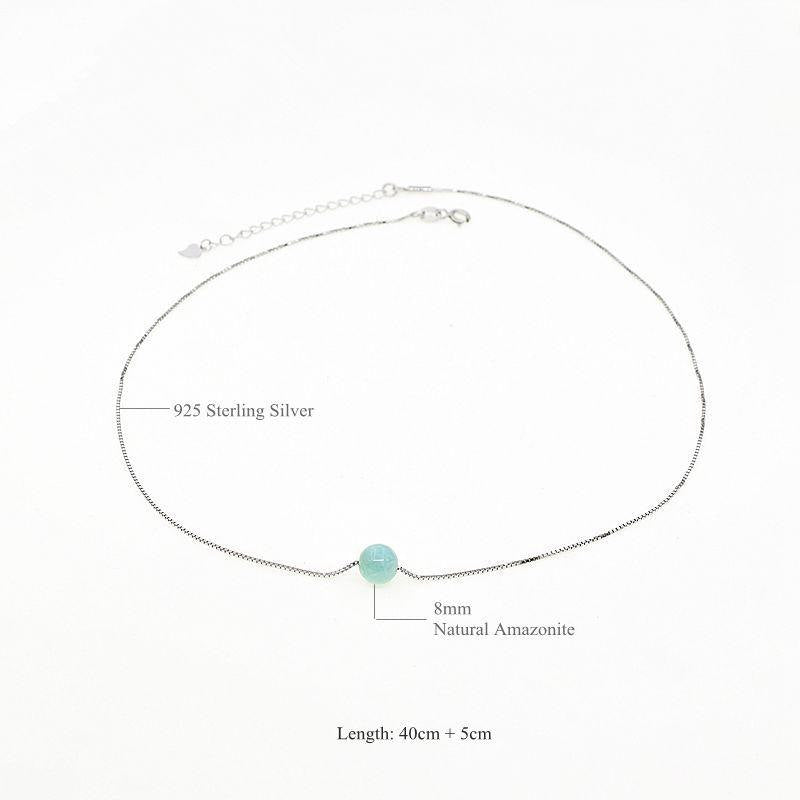 Natural Amazonite Healing Crystal Chokers Necklaces 925 Silver Gem Beads Fine Jewelry Women #b012n