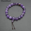 Natural Amethyst 10mm Stone Round Beads Elastic Line Stretch Mala Prayer Bracelet Unisex Jewelry