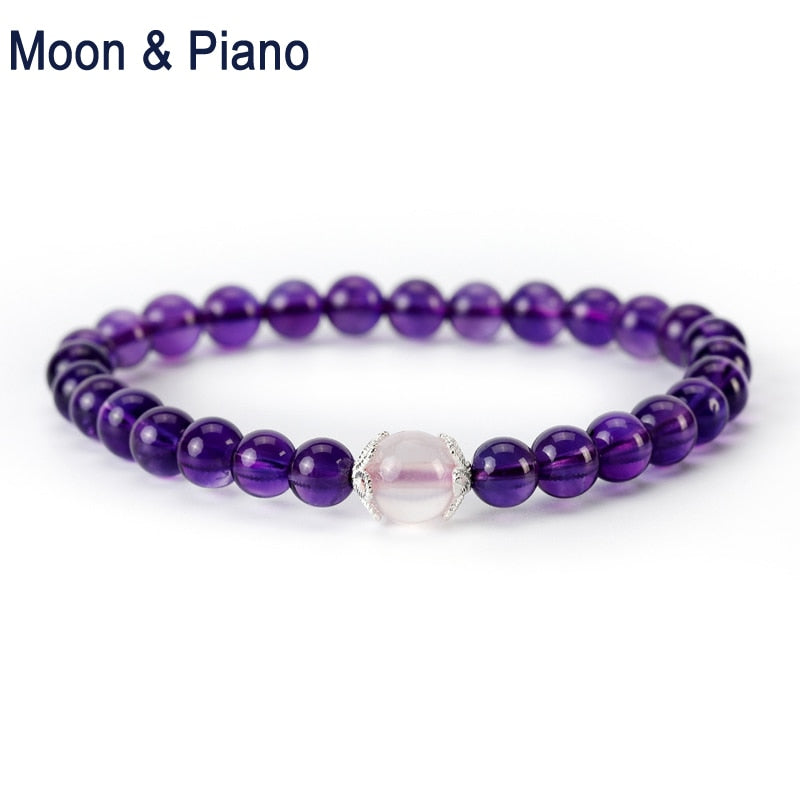 Natural Amethyst Bracelets Ross Quartz Beads 925 Sterling Silver Bracelet Ethnic Fine Jewelry for Woman Evening Party Jewelry
