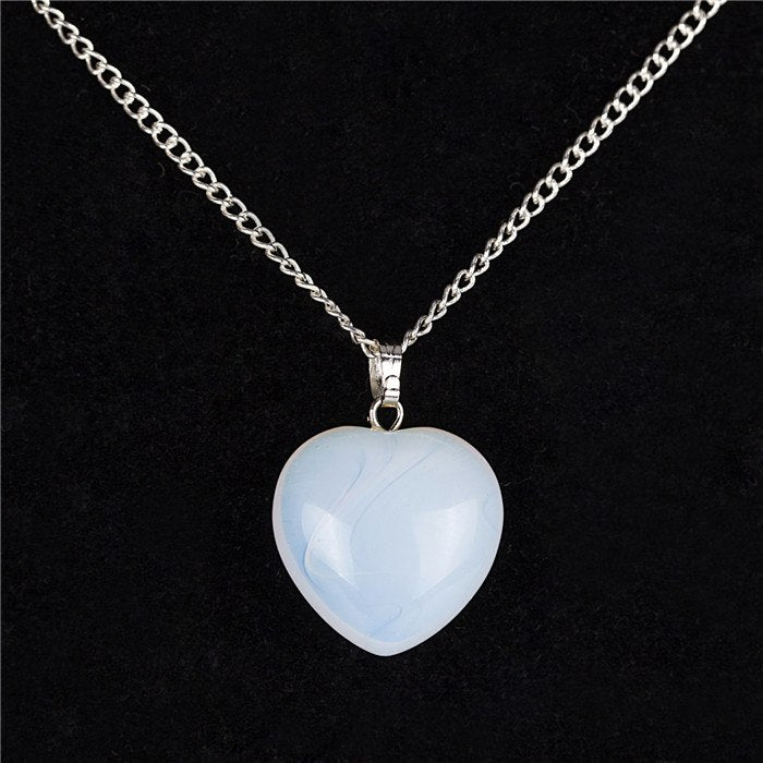 Natural Amethyst Quartz Opalite Heart Women Necklace Romantic Crystal Red Jasper Healing Stone Chakra Reiki Fashion Jewelry