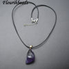 Natural Amethyst Stone Nugget Pendant Black Leather Cord Chains Necklace Fashion Gemstone Jewelry