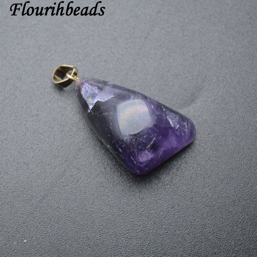 Natural Amethyst Stone Nugget Pendant Black Leather Cord Chains Necklace Fashion Gemstone Jewelry