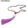 Natural Amethyst Stone Round Beads Long Chains Rough Crystal Nugget Pendant Tassel Chakra Necklace Fashion Party Energy Jewelry