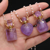 Natural Amethysts Perfume Bottle Pendant Necklace Pearl Chains Essential Oil Diffuser Agates Pendant Necklace For Women Jewerly