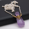 Natural Amethysts Perfume Bottle Pendant Necklace Pearl Chains Essential Oil Diffuser Agates Pendant Necklace For Women Jewerly