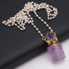 Natural Amethysts Perfume Bottle Pendant Necklace Pearl Chains Essential Oil Diffuser Agates Pendant Necklace For Women Jewerly