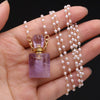 Natural Amethysts Perfume Bottle Pendant Necklace Pearl Chains Essential Oil Diffuser Agates Pendant Necklace For Women Jewerly