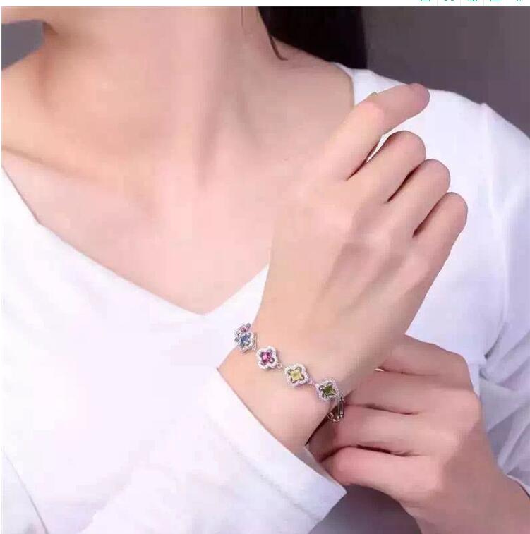 Natural And Real Tourmaline bracelet Chain bracelets 925 sterling silver 4*4mm 5pcs