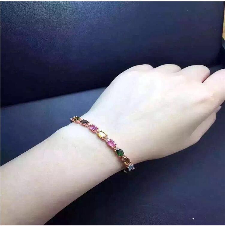 Natural And Real Tourmaline bracelet Chain bracelets 925 sterling silver 4*6mm 8pcs