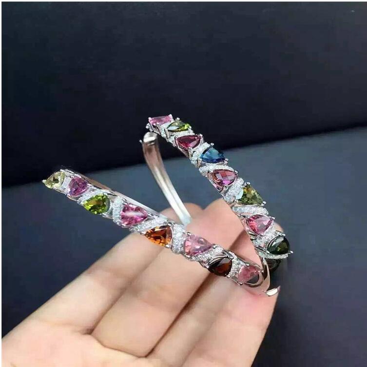 Natural And Real Tourmaline bracelet Chain bracelets 925 sterling silver 5mm 8pcs