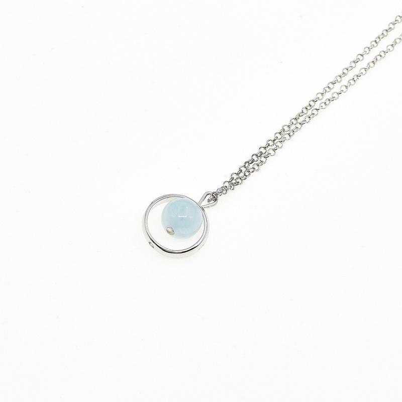 Natural Aquamarine Chokers Necklaces 925 Silver Circle Charms Healing Crystal Blue Stones Fine Jewelry Women Girl #B014N