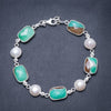 Natural Australian Chrysoprase and River Pearl Handmade 925 Sterling Silver Bracelet 8 1/4-8 3/4 Y3409