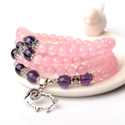 Natural Bazil Rose Crystal Bracelet Pinky Color Lovely Sheep Pendant Charm Bracelet Fashion Style Beautiful Gifts